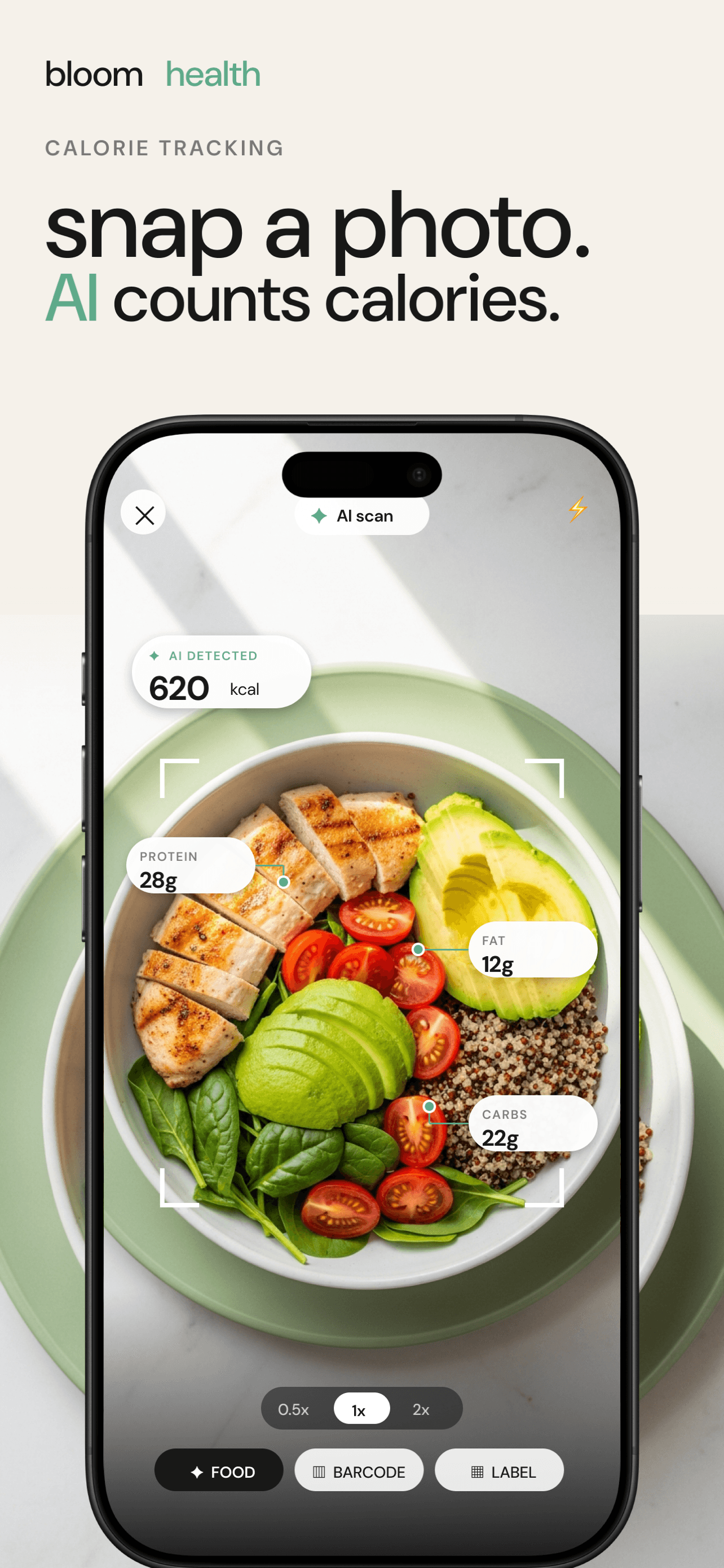 bloom health — snap a photo, AI counts calories